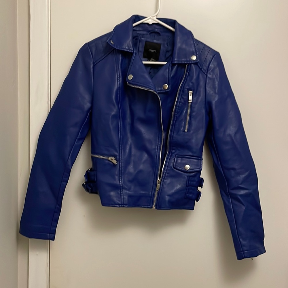 Blue leather jacket